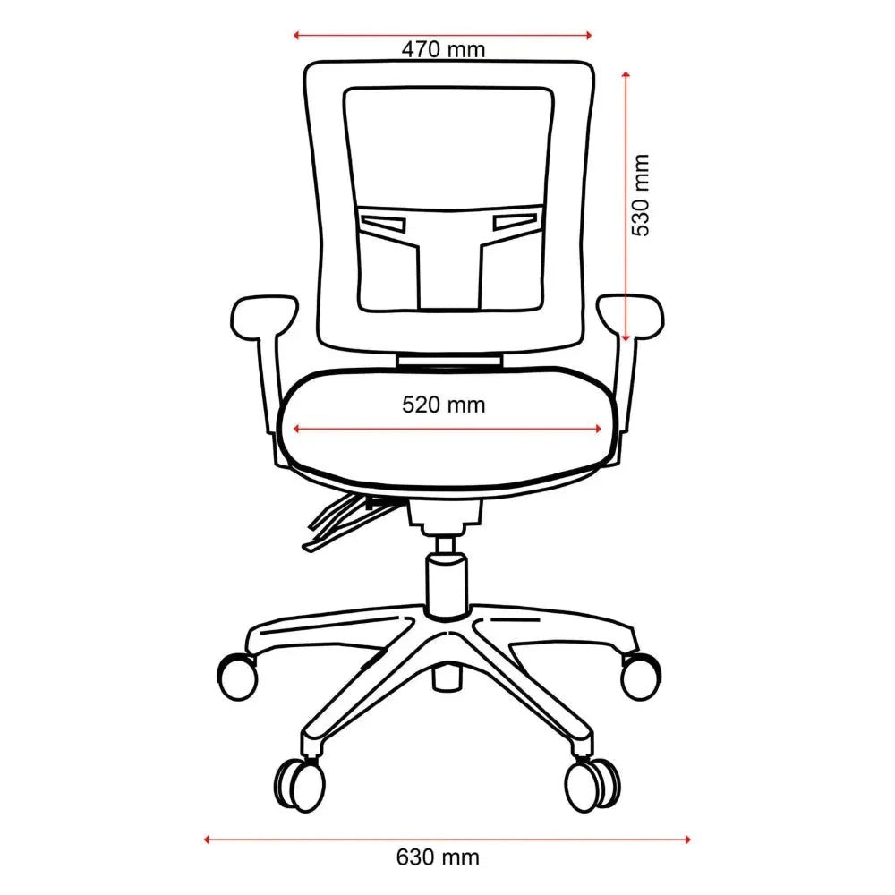 Front view dimensional schematic diagram of the Buro Metro II office chair.