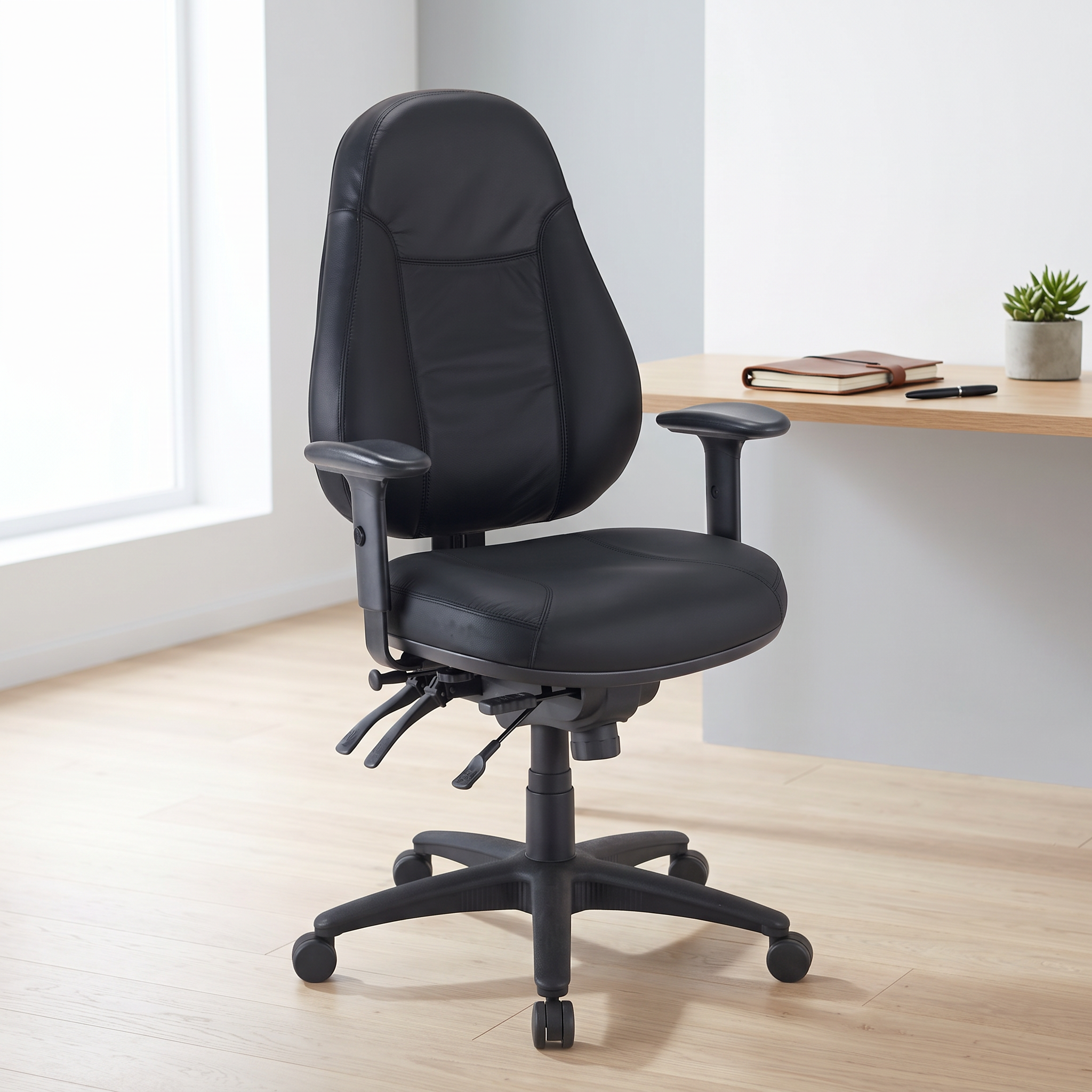 Cloud Office Studio Buro Persona 24/7 heavy-duty black leather ergonomic executive chair with adjustable armrests.