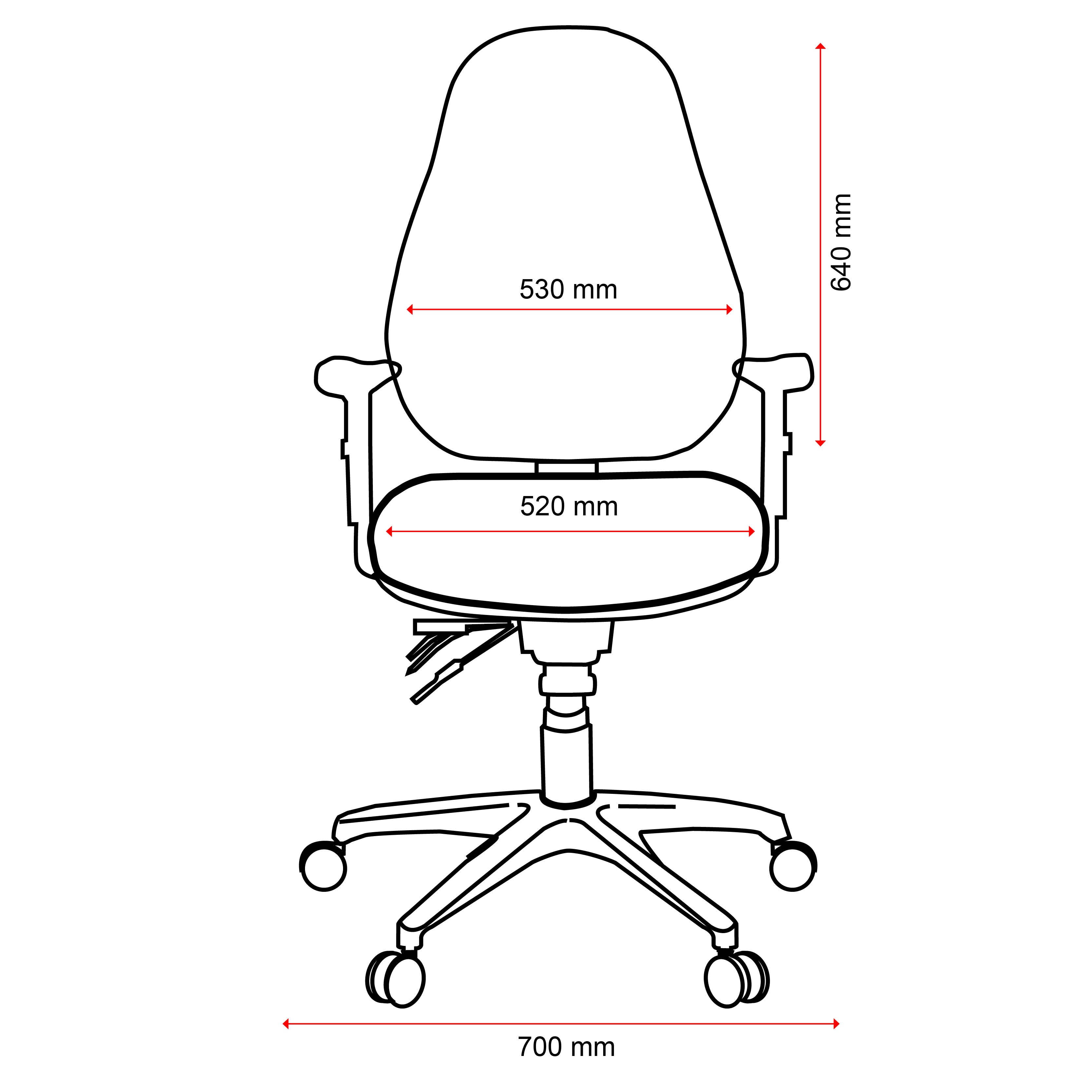 Cloud Office Studio Buro Persona 24/7 ergonomic chair technical line drawing showing dimensions and seat features