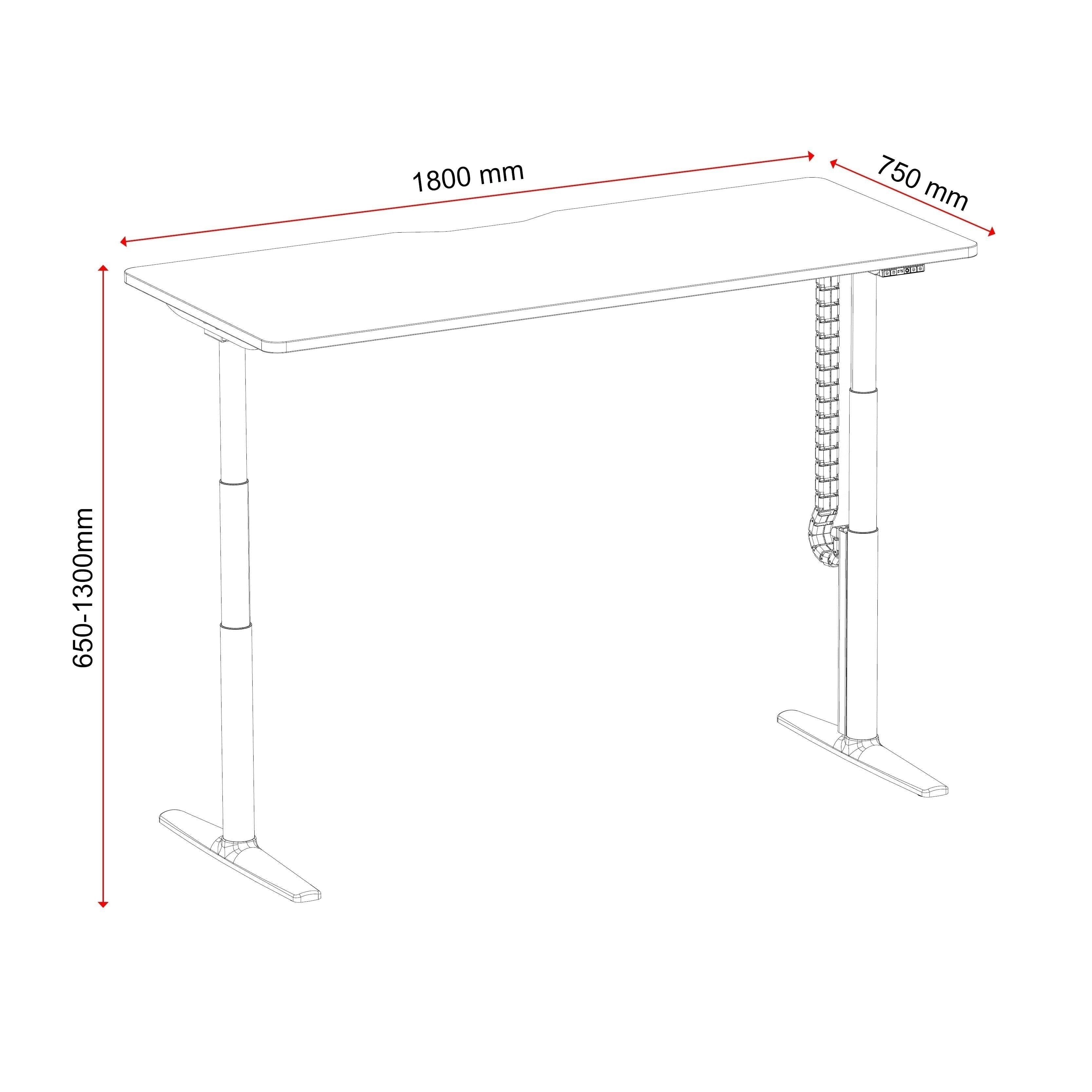 Cloud Office Studio Buro Syntra heavy-duty dual-motor standing desk line drawing with dimensions 1800mm by 750mm