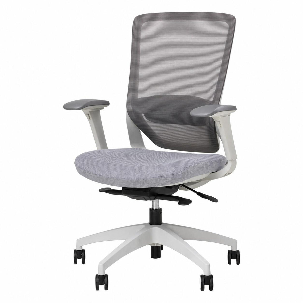Cloud Office Studio Engage ergonomic light grey mesh task chair with adjustable armrests and lumbar support.