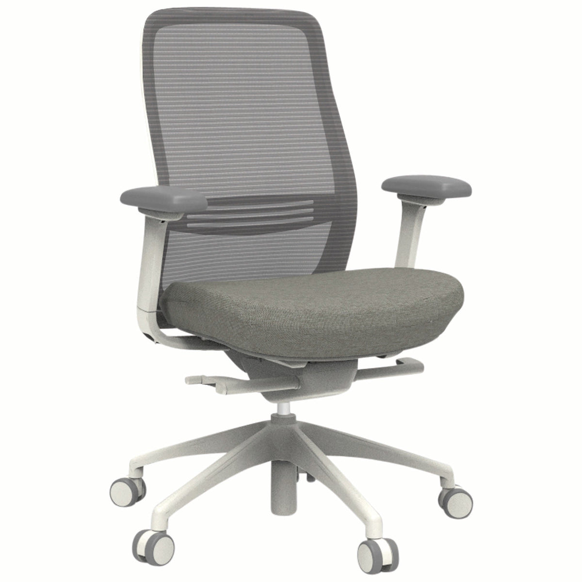 Cloud Office Studio Konfurb Luna ergonomic grey mesh office chair with 4D adjustable arms and a sturdy nylon base.