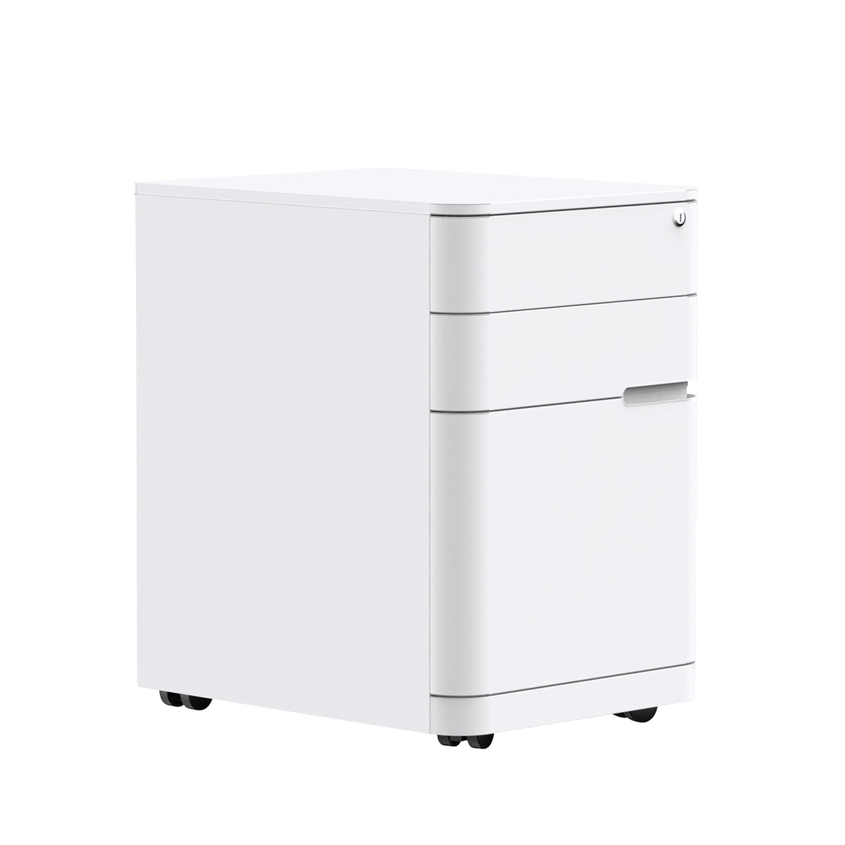 Cloud Office Studio white 3-drawer mobile pedestal with flush handles and locking castors for office storage