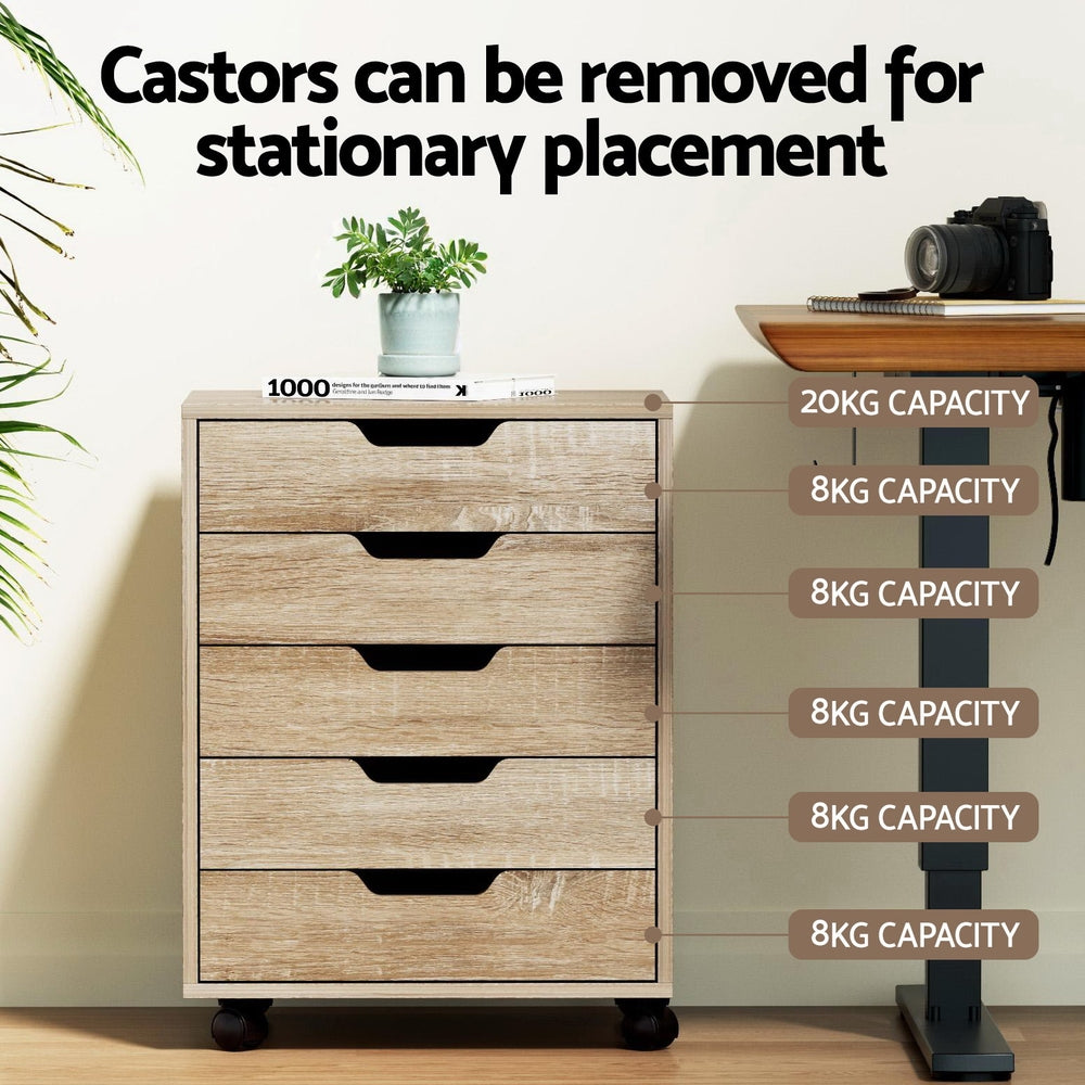 Studio Mobile 5-Drawer Storage Cabinet | Textured Beige