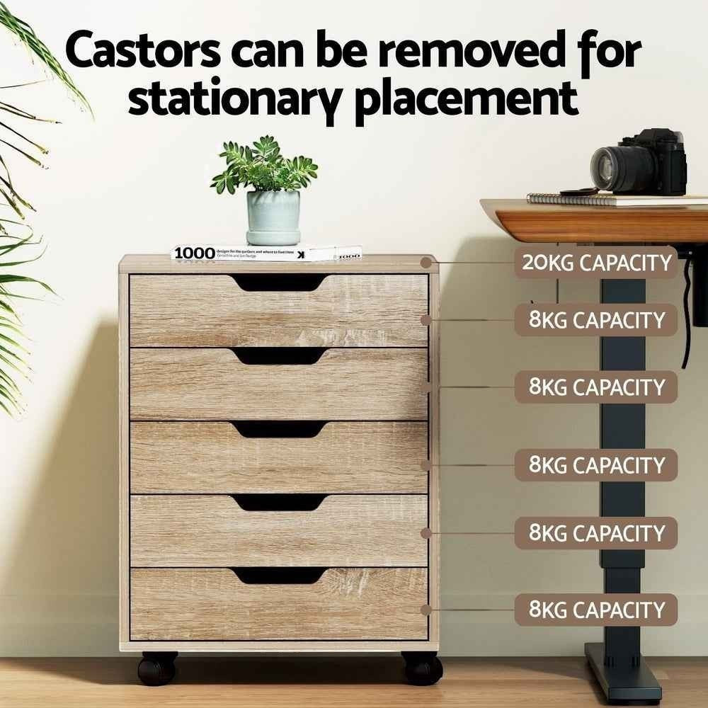 Studio Mobile 5-Drawer Storage Cabinet | Textured Beige