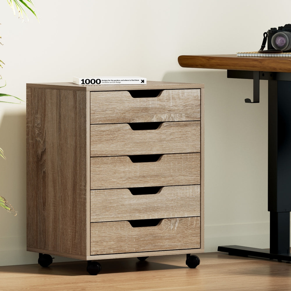 Studio Mobile 5-Drawer Storage Cabinet | Textured Beige