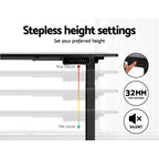 Graphic demonstrating the stepless height adjustment range and smooth lifting mechanism of the motorised frame.
