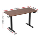 Width and adjustable height dimension schematic for the 140cm Studio Executive electric standing desk.
