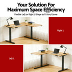 Graphic demonstrating the reversible left and right corner setup options for maximum space efficiency.