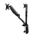 Angled front view of the Studio dual gas-spring monitor arm desk mount in black.
