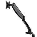 Angled front view of the Studio single gas-spring monitor arm desk mount in black.