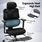 Feature graphic demonstrating the ergonomic high back and targeted lumbar support system of the mesh office chair.