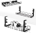 Angled view of the black Studio Pro dual-tray under-desk cable management system.