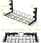 Technical diagram detailing the length, width, and height dimensions of the dual cable management trays.