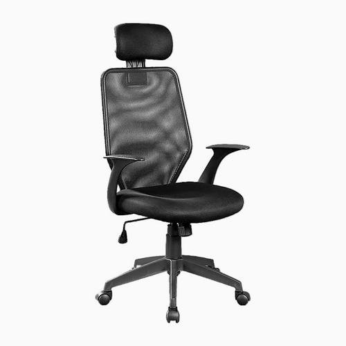 Angled front view of the Studio V63 ergonomic mesh office chair in black.