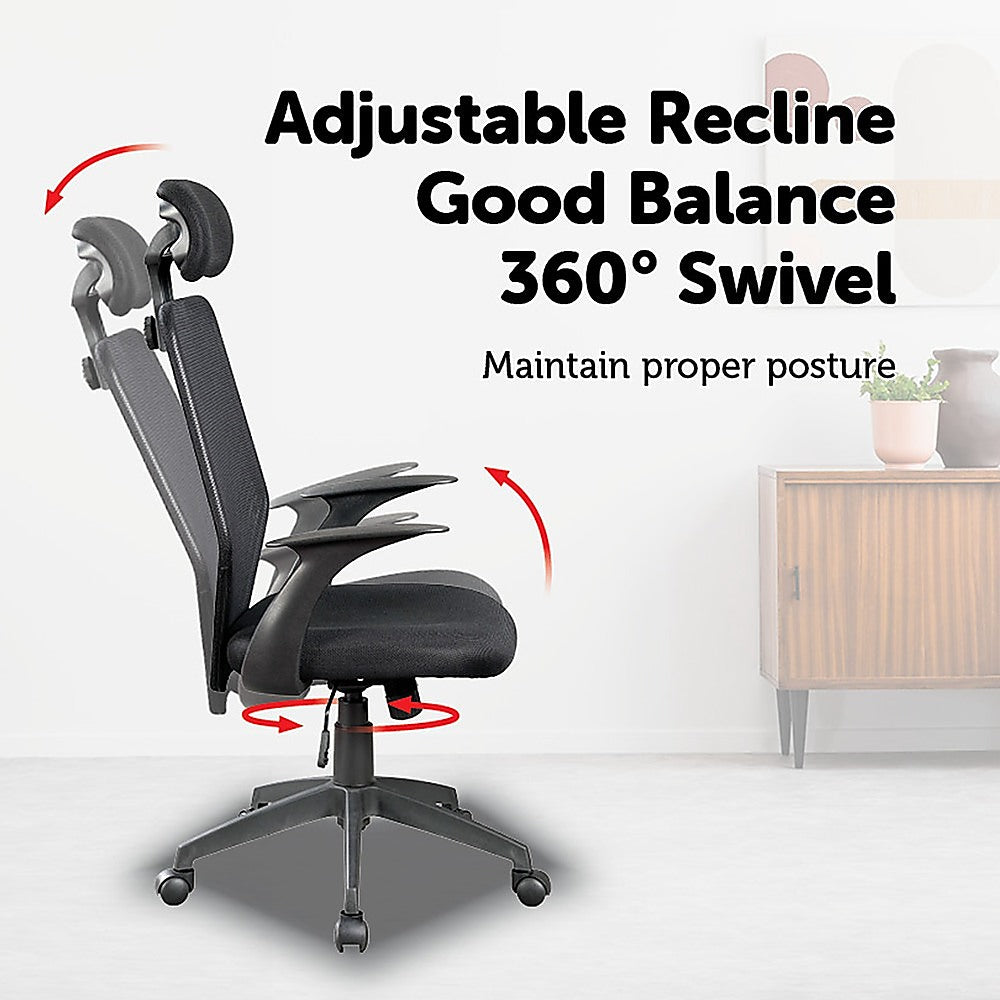 Graphic demonstrating the 360-degree swivel and adjustable backrest recline of the V63 chair.