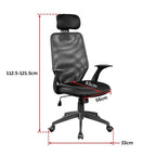 Detailed technical diagram showing the height, width, and seat depth dimensions of the V63 mesh chair.
