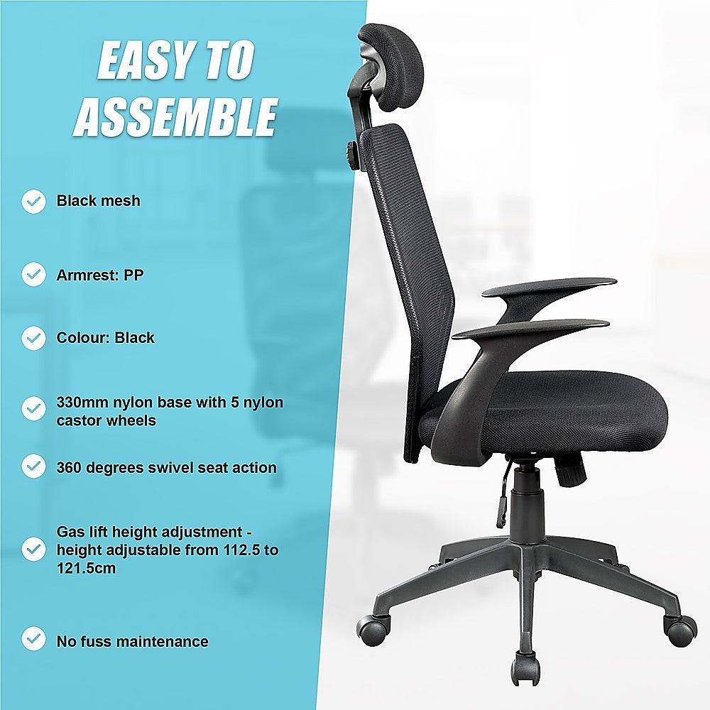 Infographic highlighting the simple and rapid assembly process for the V63 office chair.
