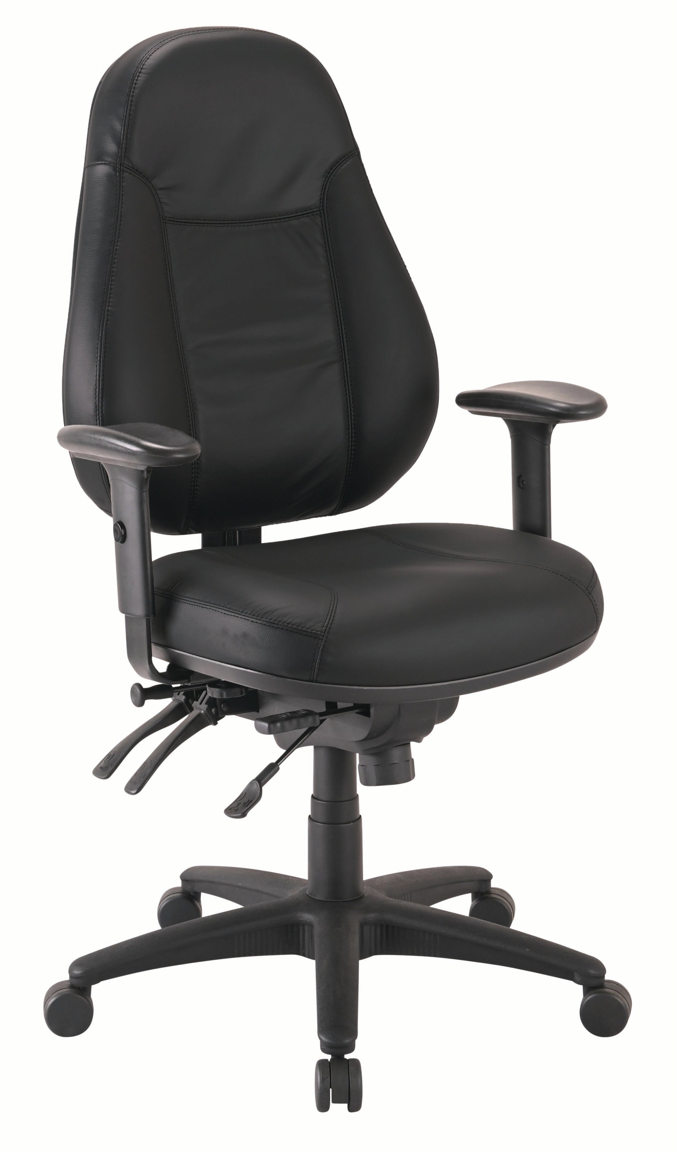Cloud Office Studio Buro Persona 24/7 heavy-duty black leather ergonomic executive chair with adjustable armrests.