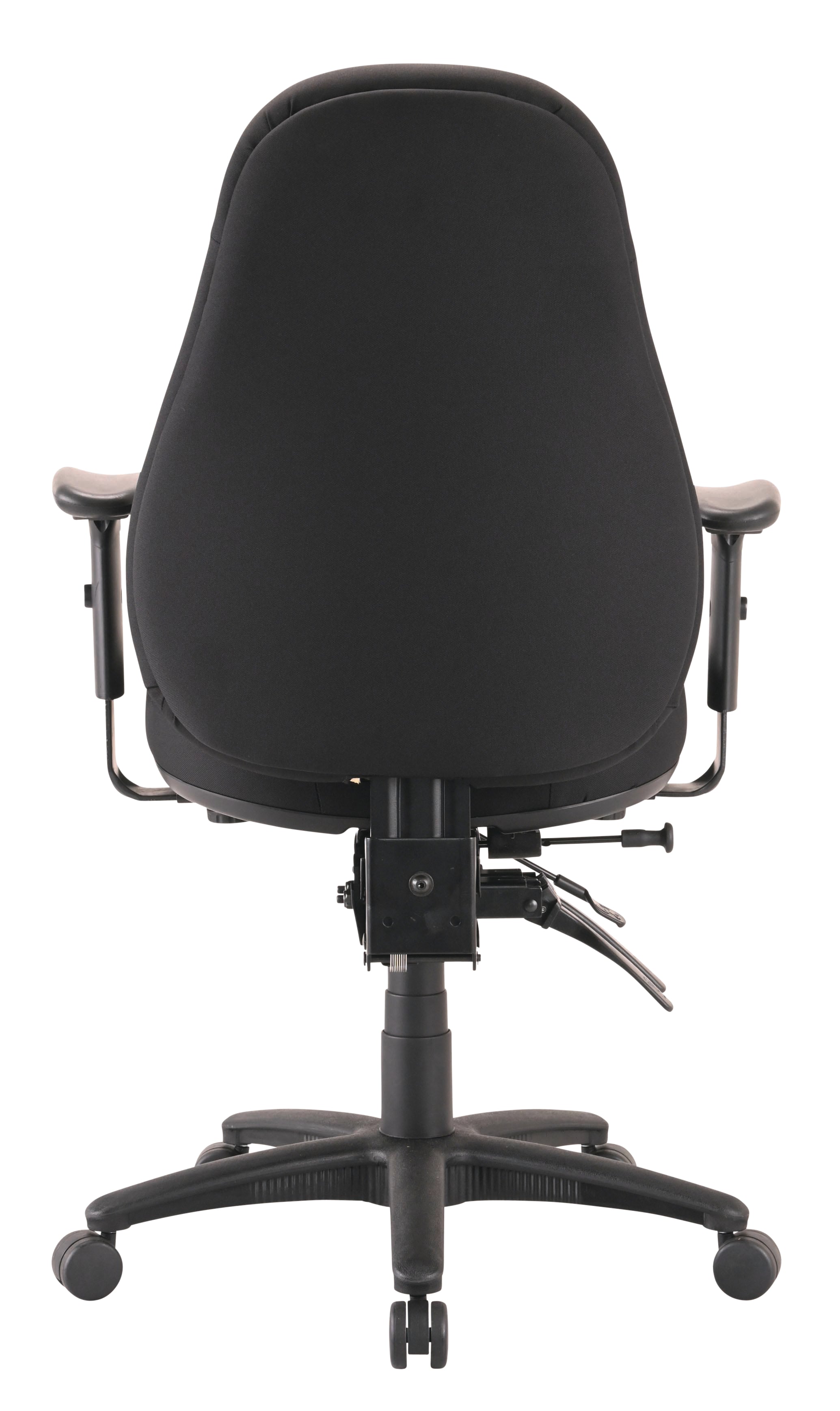 Back view of the black Buro Persona 24/7 heavy-duty ergonomic chair with adjustable armrests and 4-lever mechanism.