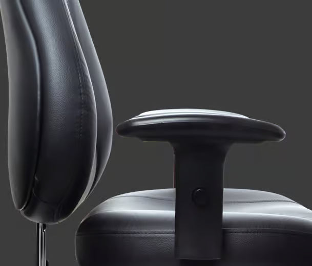 Cloud Office Studio Buro Persona 24/7 ergonomic chair in black leather, showing adjustable armrest and backrest detail