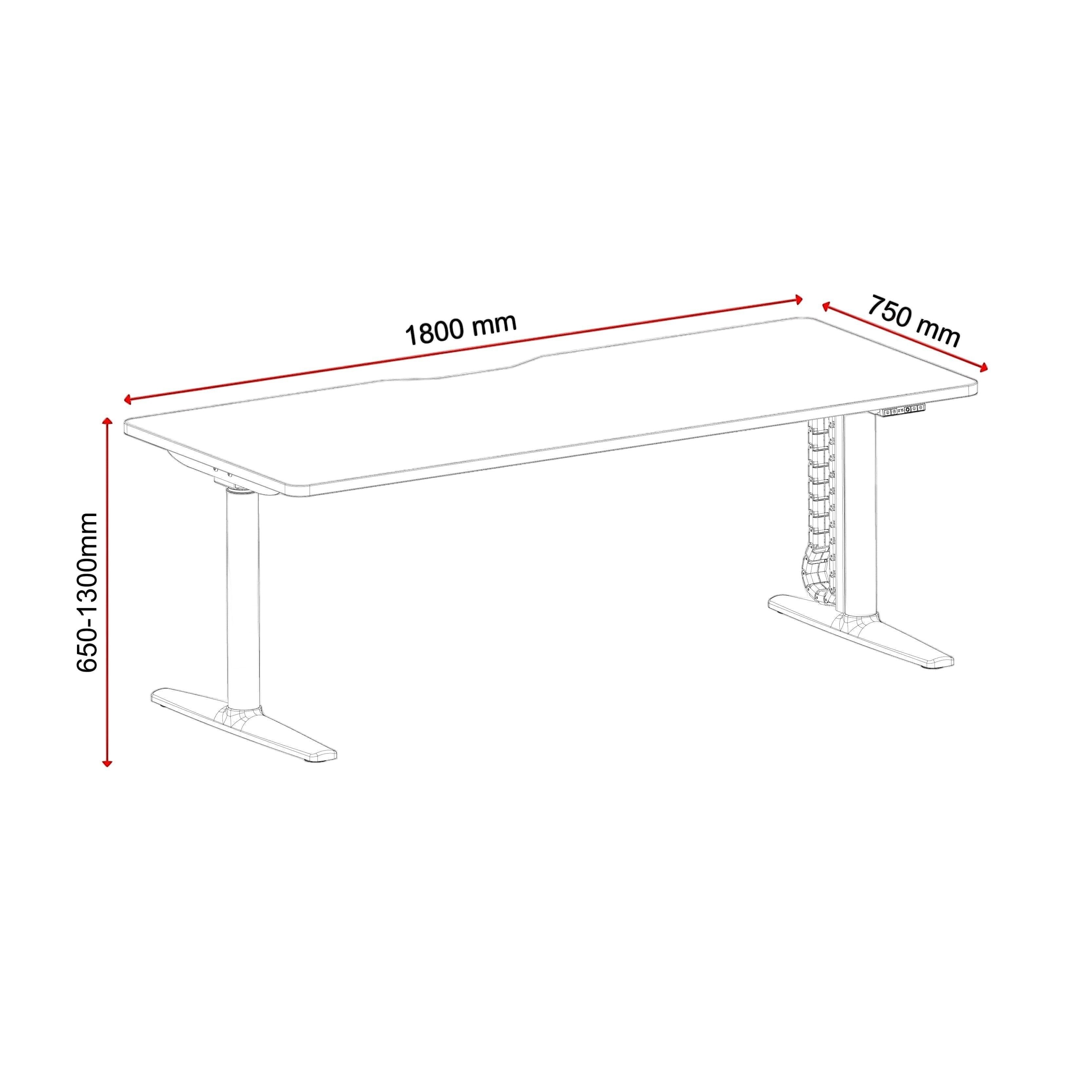 Cloud Office Studio Buro Syntra heavy-duty dual-motor standing desk with dimensions shown in a technical line drawing.
