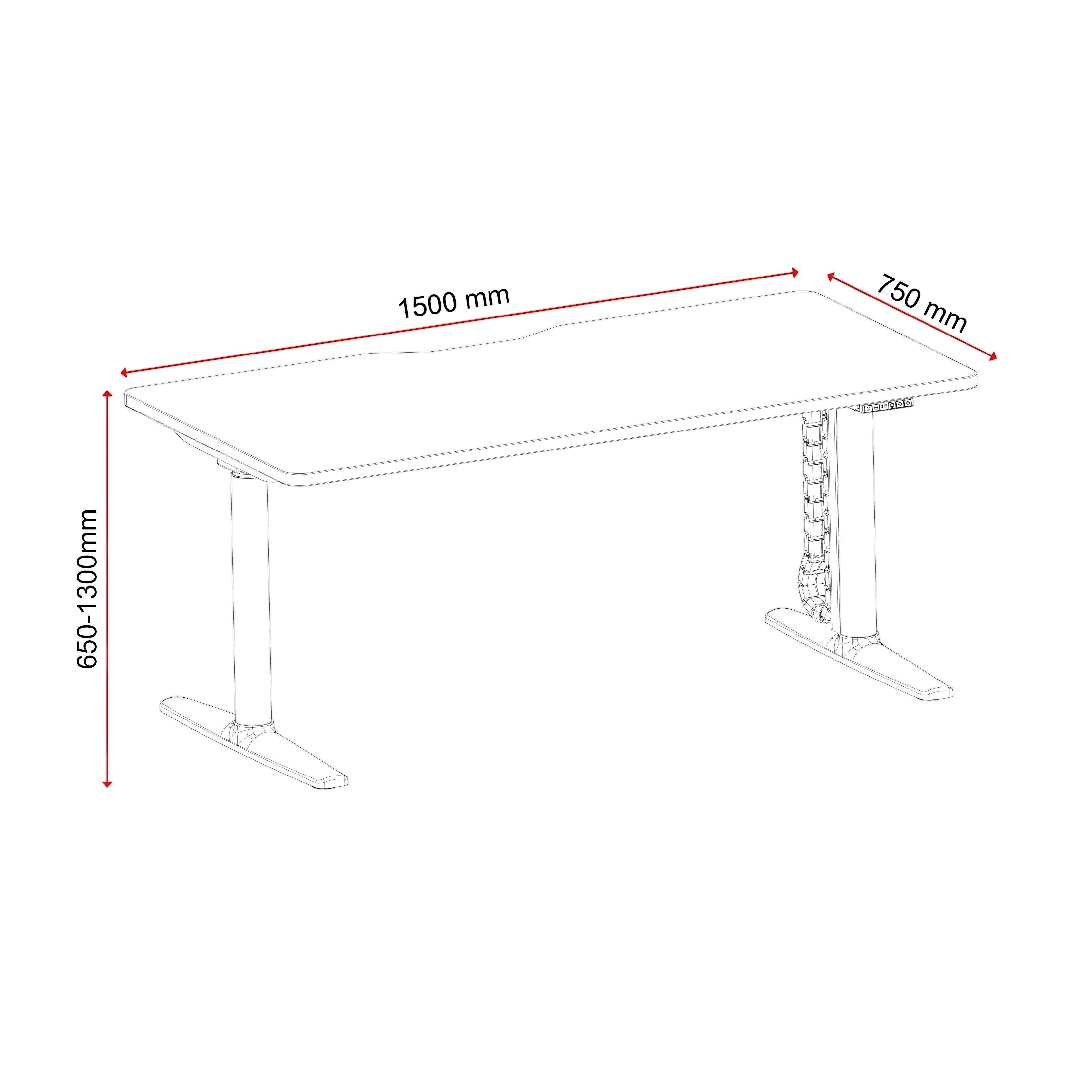 Cloud Office Studio Buro Syntra heavy-duty dual-motor standing desk with 1500mm width and adjustable height dimensions