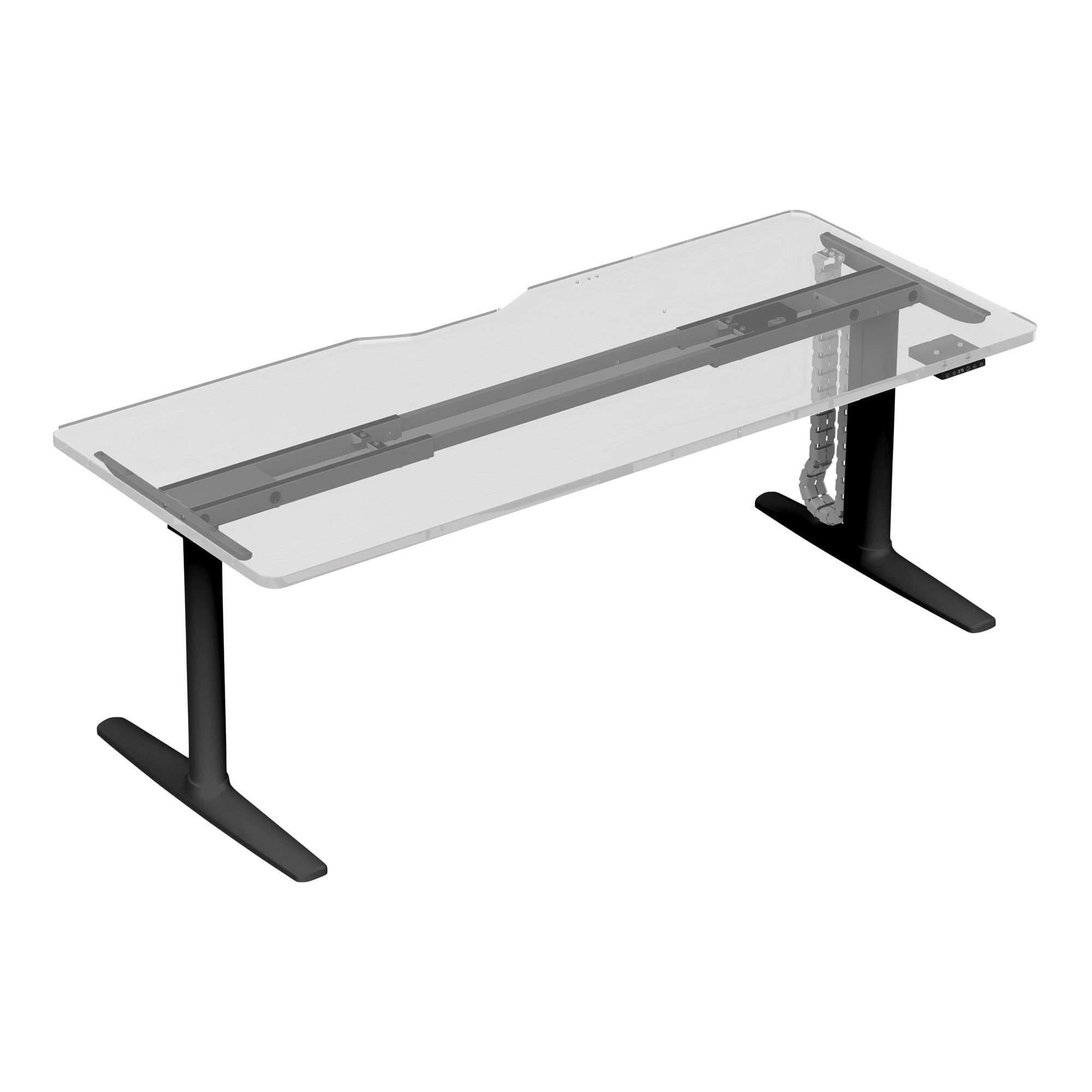Cloud Office Studio Buro Syntra heavy-duty dual-motor standing desk with a transparent top and black metal frame.