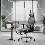 Cloud Office Studio Slate Grey Ergo-Mesh Executive Chair with retractable footrest and adjustable headrest.
