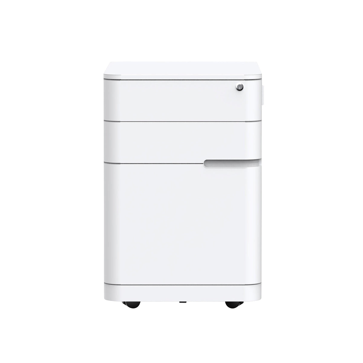 Cloud Office Studio Buro MyWorkSpace white 3-drawer mobile steel pedestal with a minimalist flush-profile design.
